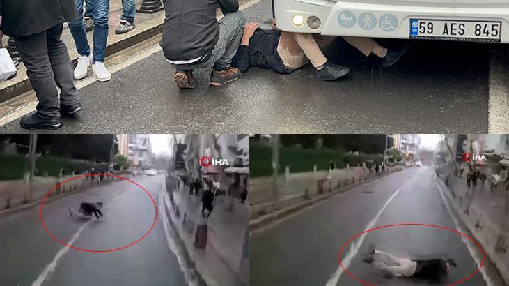 Seyir halindeki halk otobüsünün önüne atladı! Korku dolu anlar